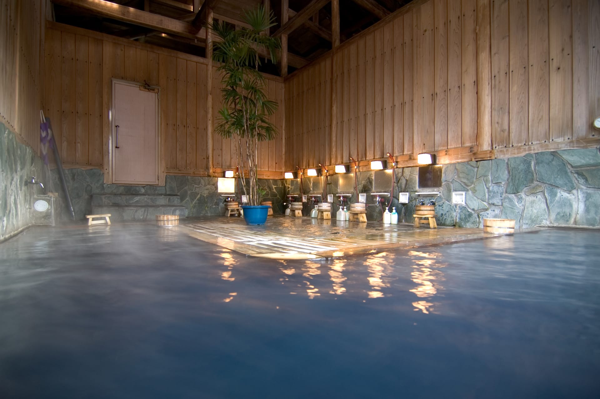 Taking a bath in a Japanese onsen